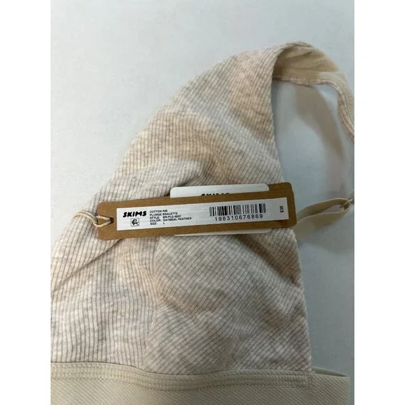 SKIMS Cotton Rib Plunge Bralette Oatmeal Heather Size Large NWT - Picture 6 of 8
